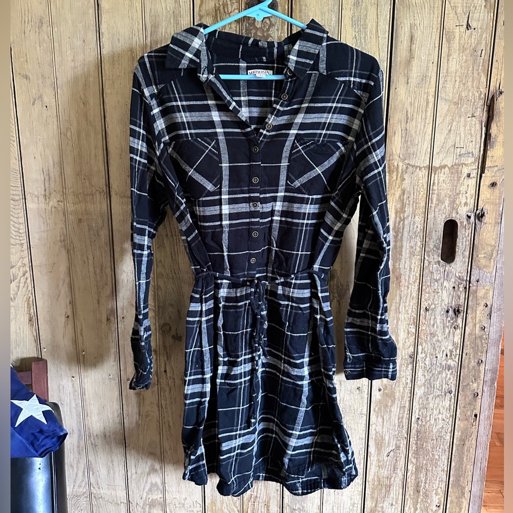 Merona Black and White Plaid Long Sleeve Dress